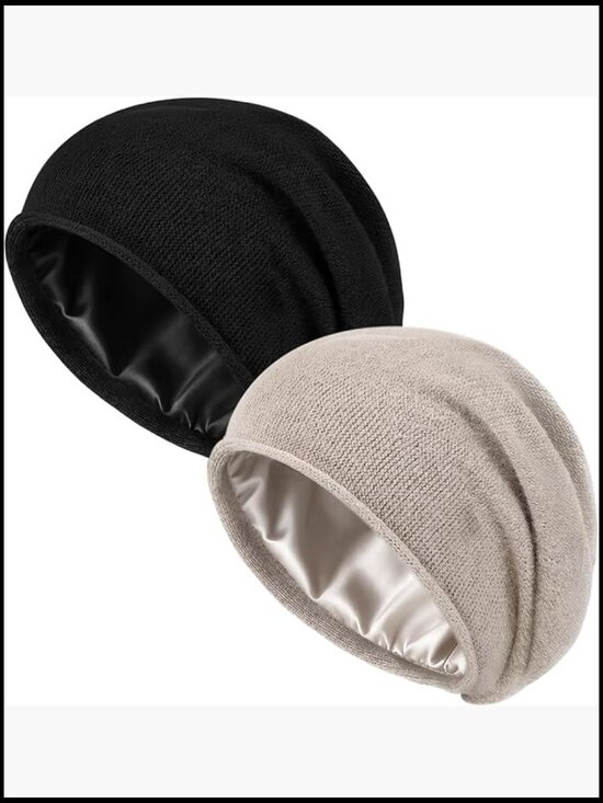 Winter Silk Lined Beanie Hat for Women, Soft Warm Slouchy Skull Cap main image 4